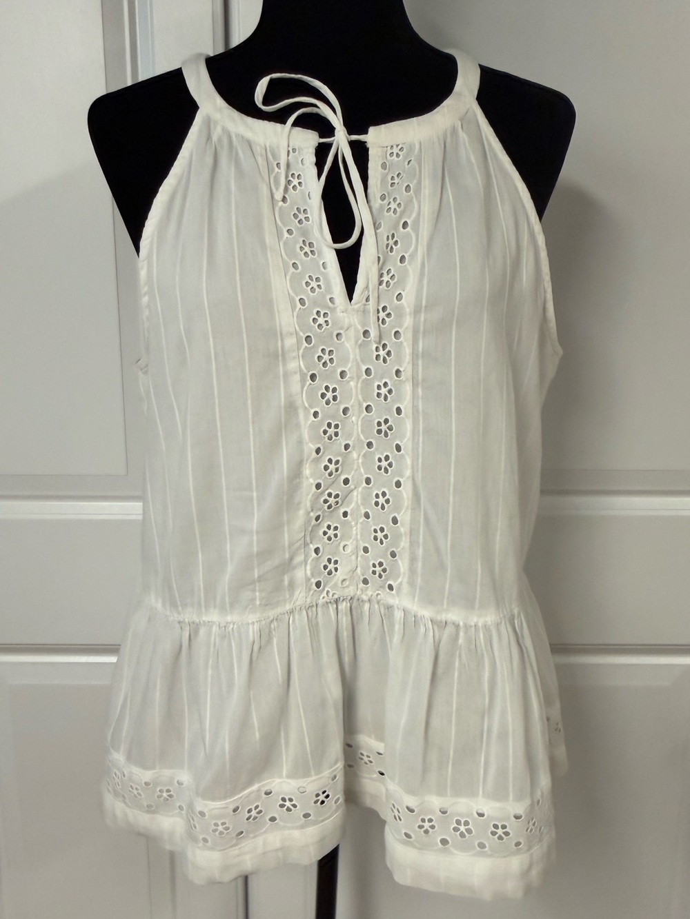 Loft Eyelet Halter Tie Front Top Blouse